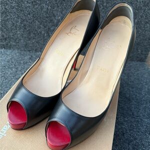 Christian Louboutin Very Prive 120 Calf/Kid Toe Black Peep-Toe Heels